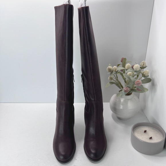 NYDJ Sabastin Tall Leather Knee High Boots Side Zip Chocolate Brown Women 9 - Picture 2 of 9